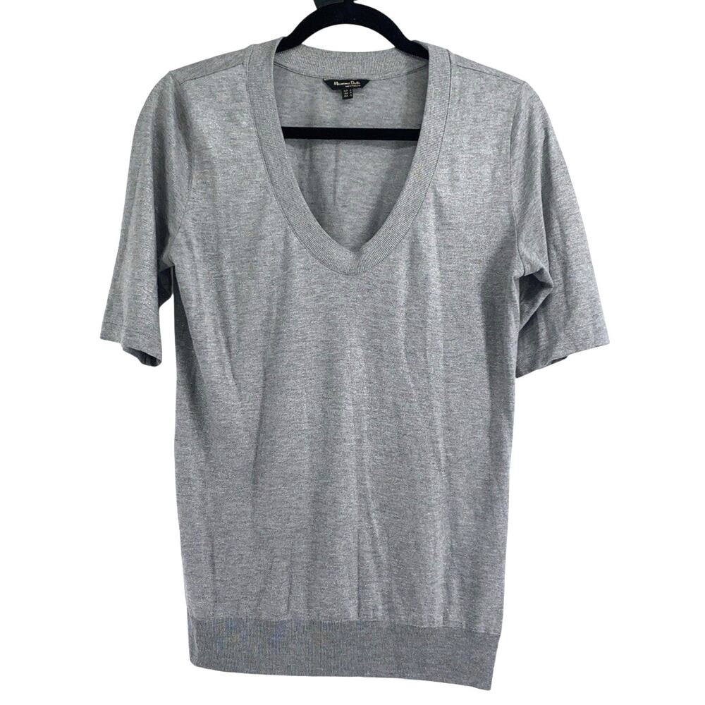Massimo Dutti Women's M Silver Short Sleeve Knit Shirt